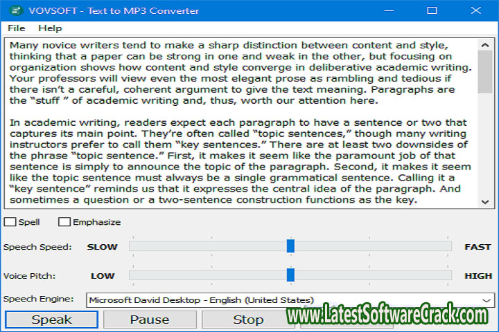 Vov Soft Text to MP 3 Converter 2.6 Free Download with Keygen